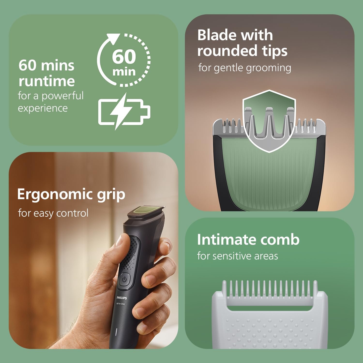 Philips India's No.1 Men's Trimmer* | One stroke beard trimming | All-in-One Grooming Kit- Face, Hair, Body | Ear/Nose attachment | Safe for Sensitive Skin | 60 mins runtime | 5yr warranty* | MG3927