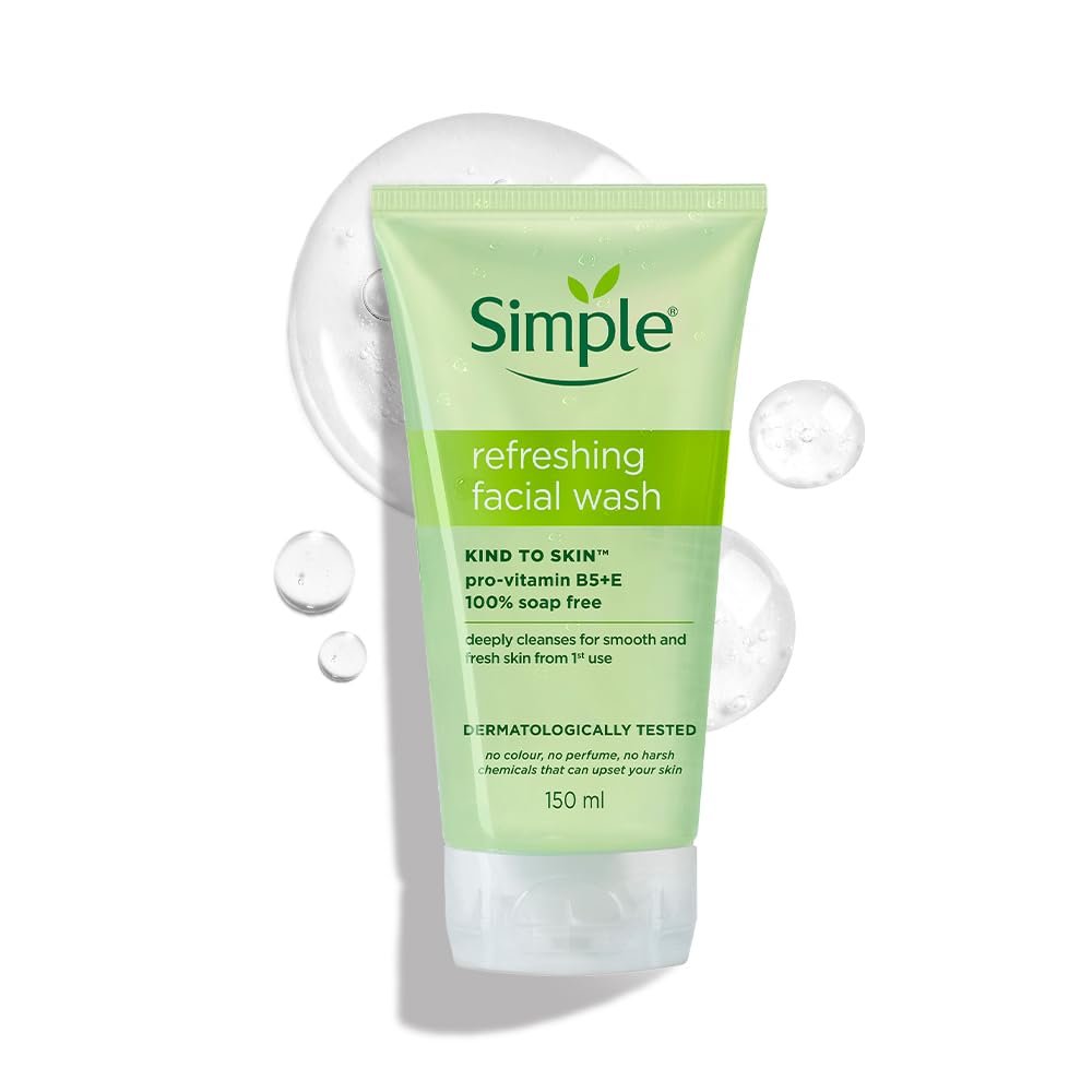 Simple Kind To Skin Refreshing Facial Wash 150 ml | 100% Soap-Free Facewash that doesn't dry out your skin| For All Skin Types
