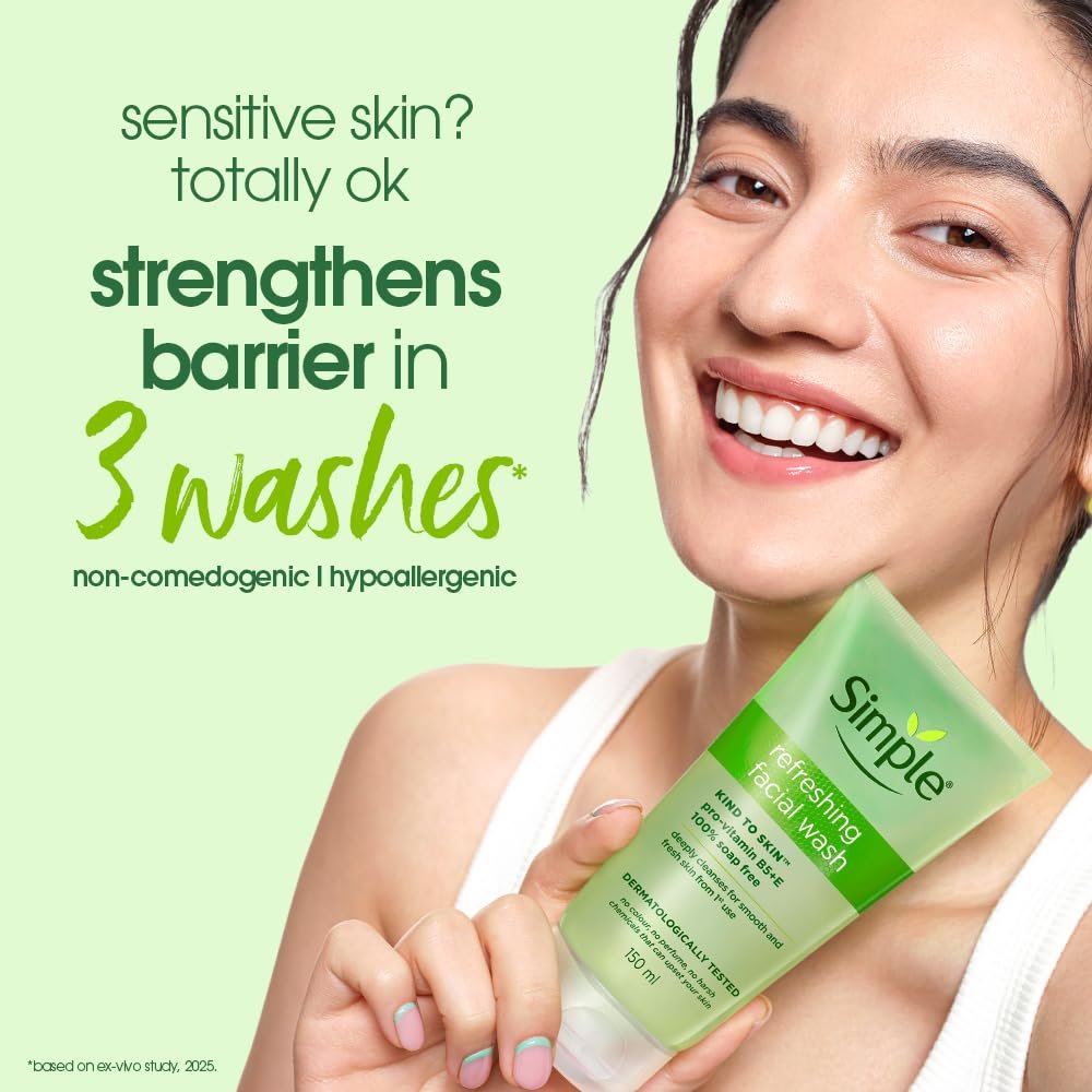 Simple Kind To Skin Refreshing Facial Wash 150 ml | 100% Soap-Free Facewash that doesn't dry out your skin| For All Skin Types