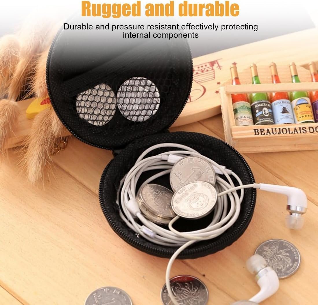 Cerlink Earphone Case Heaphone Pouch Cover Leather Carrying Case for Earphones, Headset, Pen Drives, SD Cards, All Mobile Accessories-Black (Pack of-1)