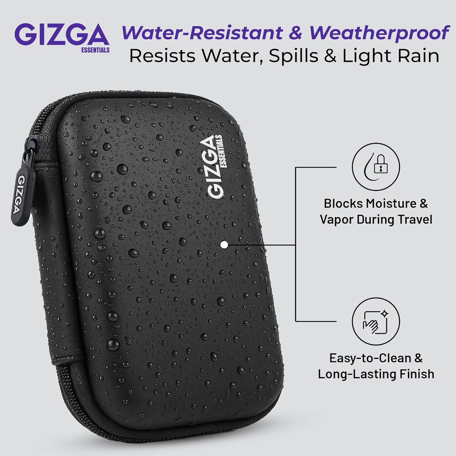 Gizga Essentials Hard Drive Case Shell, 6.35cm/2.5-inch, Portable Storage Organizer Bag for Earphone USB Cable Power Bank Mobile Charger Digital Gadget Hard Disk, Water Resistance Material, Black