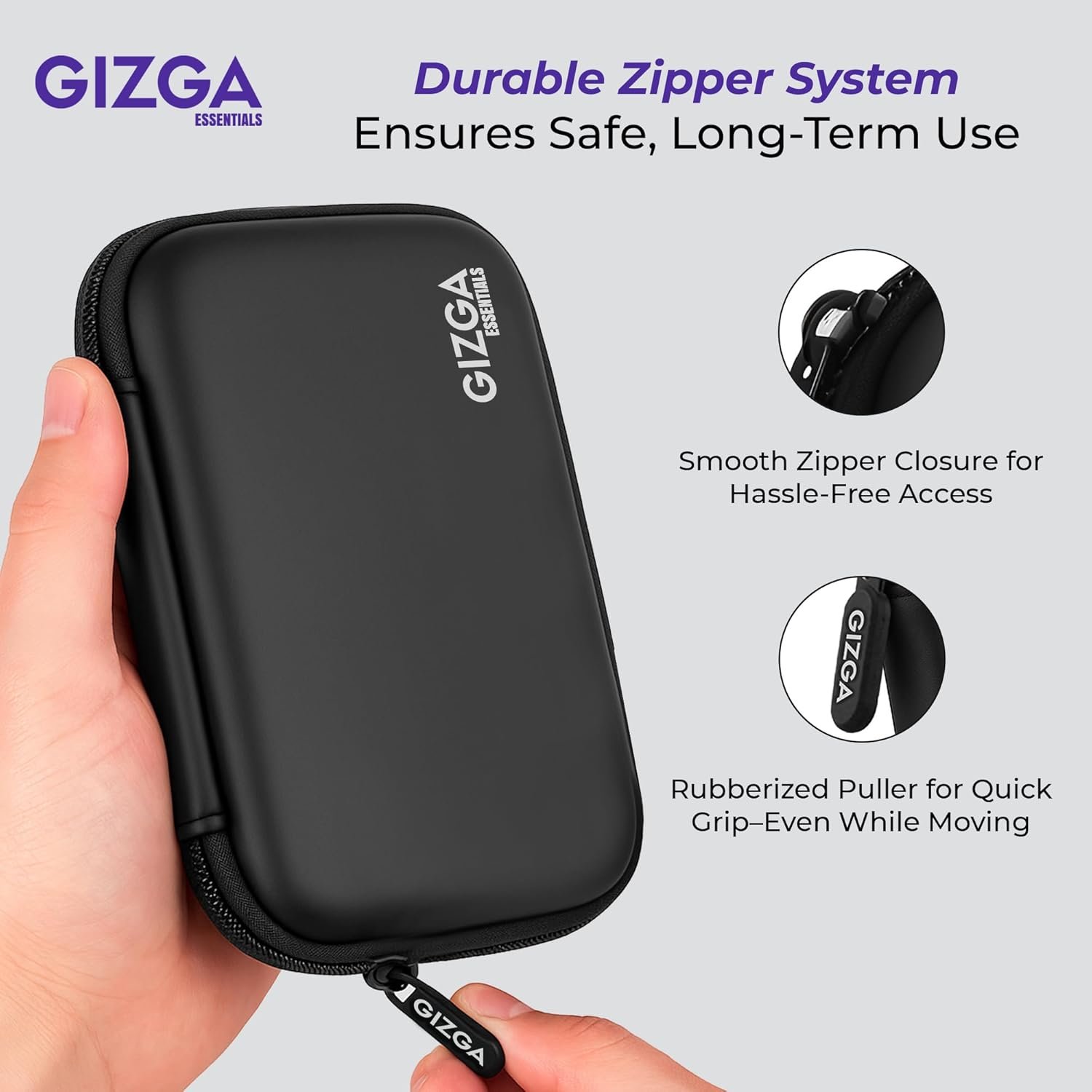 Gizga Essentials Hard Drive Case Shell, 6.35cm/2.5-inch, Portable Storage Organizer Bag for Earphone USB Cable Power Bank Mobile Charger Digital Gadget Hard Disk, Water Resistance Material, Black