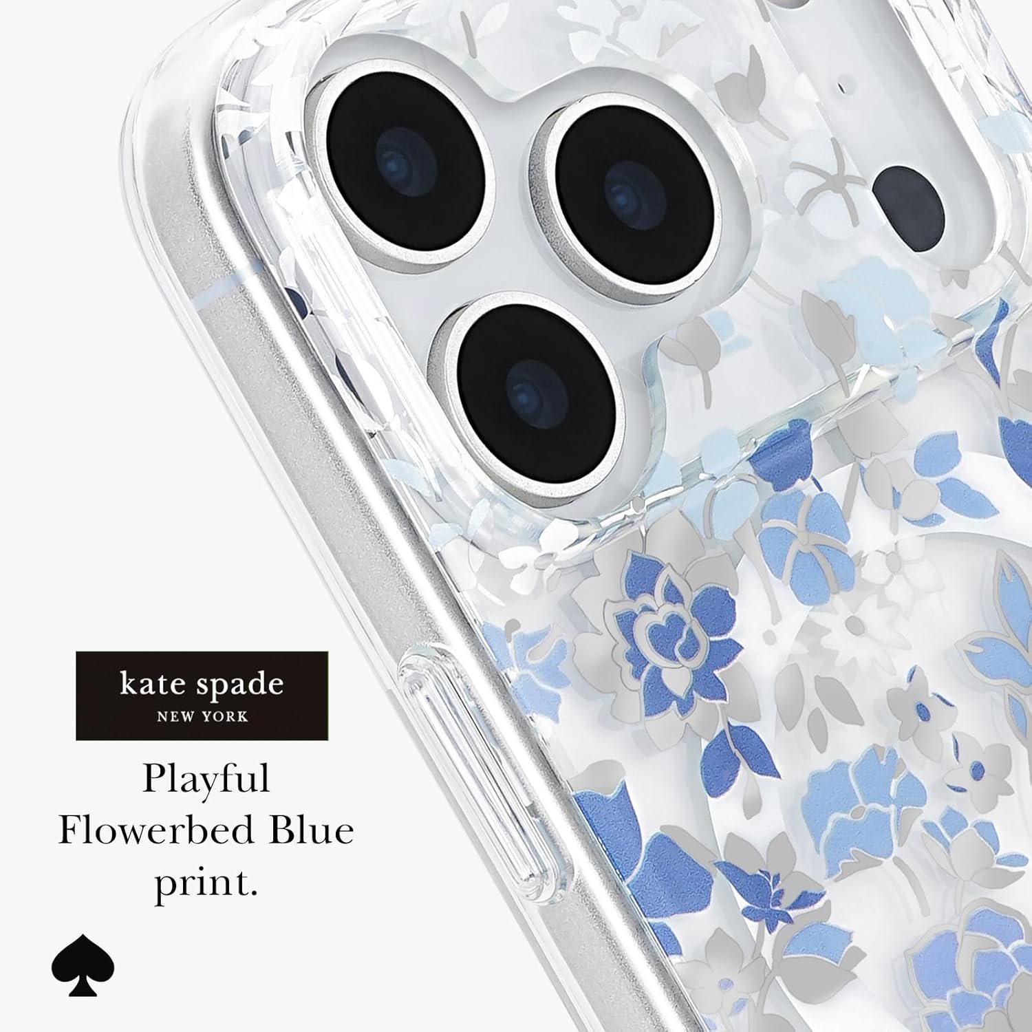 kate spade new york iPhone 17 Pro Case - Flowerbed Blue Gems | Compatible with MagSafe - Lightweight Designer Case for iPhone 17 Pro with Anti-Scratch Coating and Flowerbed Blue Design