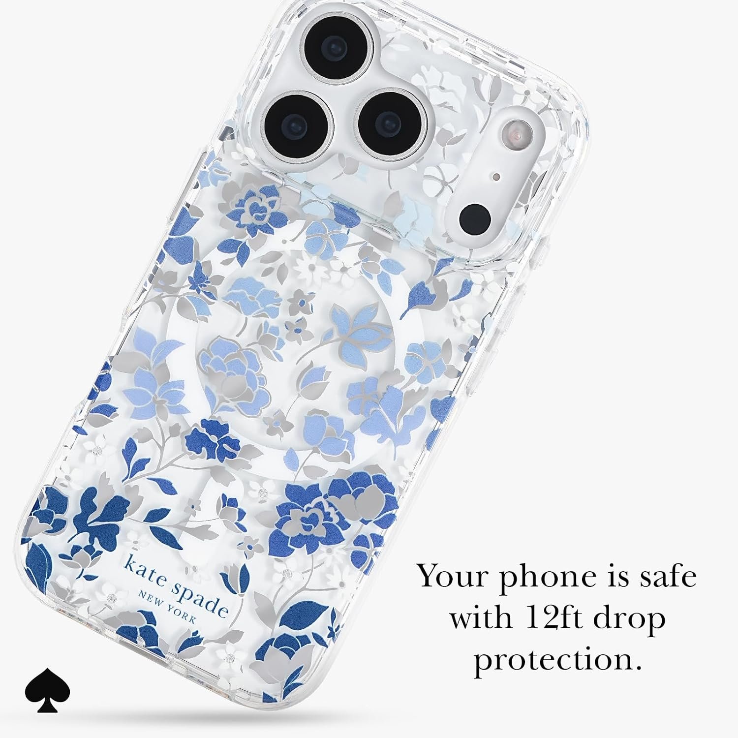 kate spade new york iPhone 17 Pro Case - Flowerbed Blue Gems | Compatible with MagSafe - Lightweight Designer Case for iPhone 17 Pro with Anti-Scratch Coating and Flowerbed Blue Design