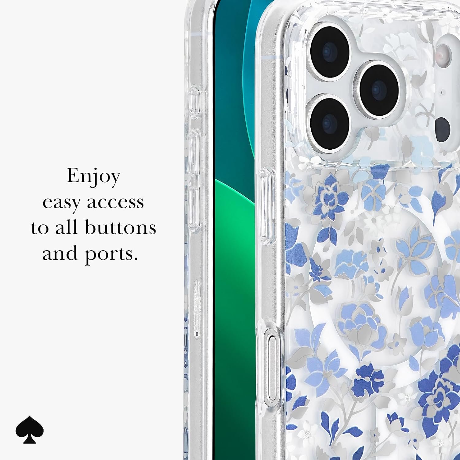 kate spade new york iPhone 17 Pro Case - Flowerbed Blue Gems | Compatible with MagSafe - Lightweight Designer Case for iPhone 17 Pro with Anti-Scratch Coating and Flowerbed Blue Design