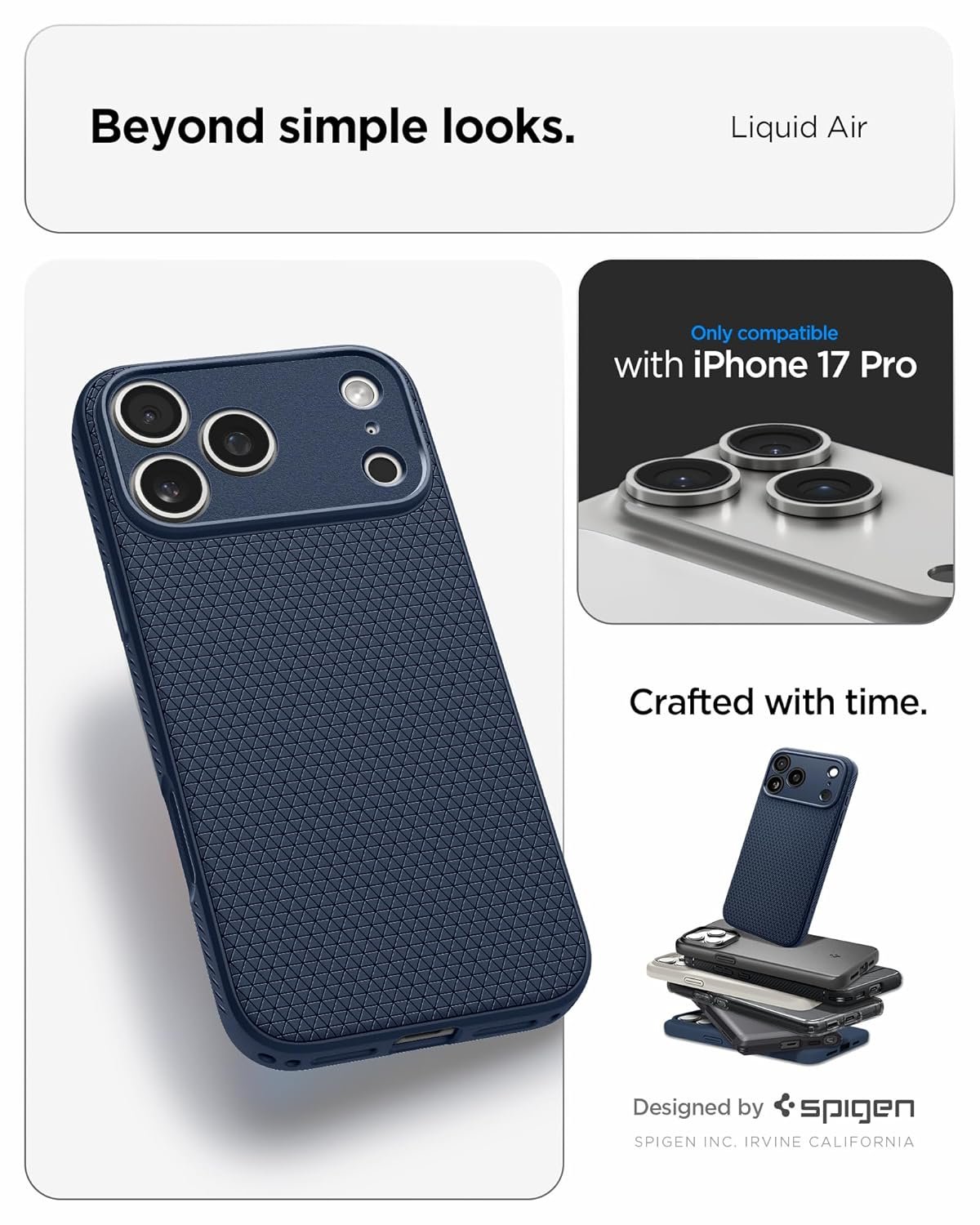 Spigen Liquid Air Back Cover Case Compatible with iPhone 17 Pro (TPU | Navy Blue)