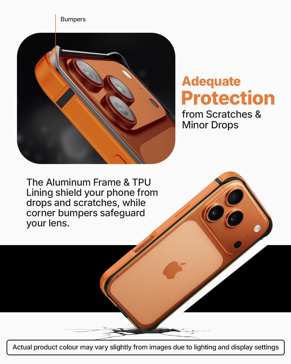 RAEGR Case | Anodized Aluminum Bumper | Compatible with iPhone 17 Pro (2025) | Supports Magnetic Wireless Charging | Edge Armor Protective Minimal Case - Orange/Cosmic Orange RG10617