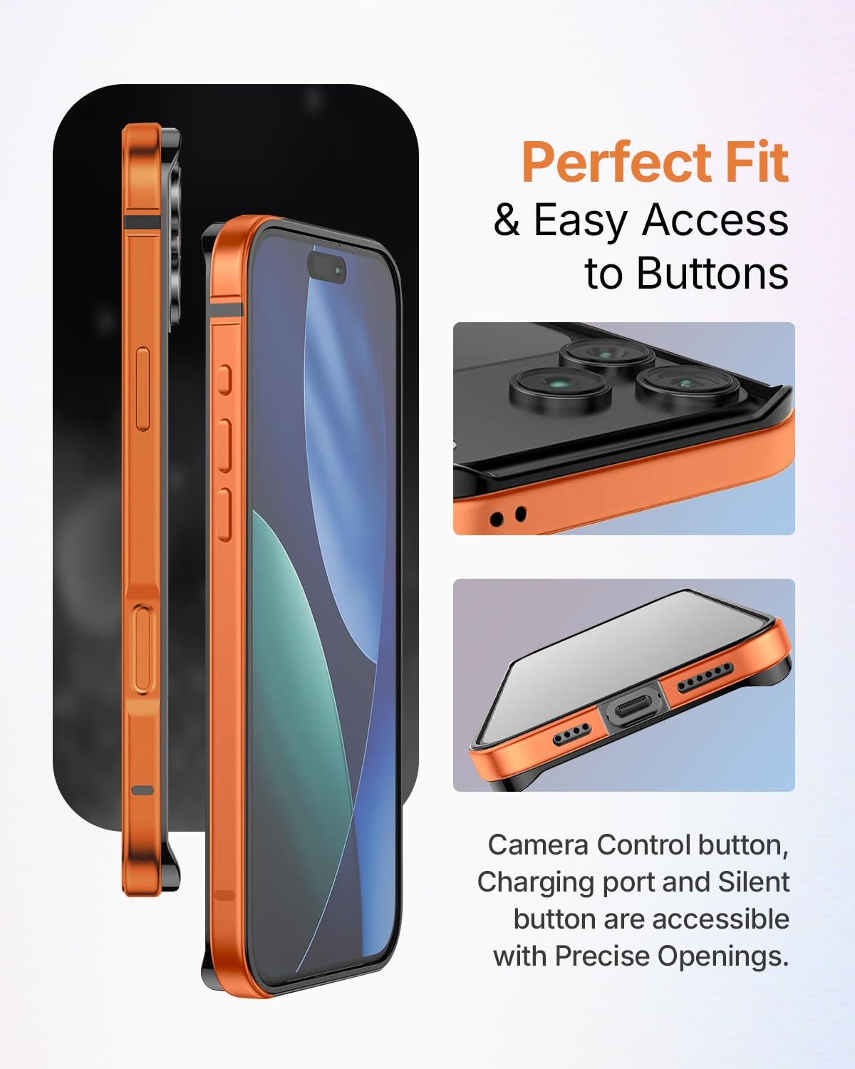 RAEGR Case | Anodized Aluminum Bumper | Compatible with iPhone 17 Pro (2025) | Supports Magnetic Wireless Charging | Edge Armor Protective Minimal Case - Orange/Cosmic Orange RG10617